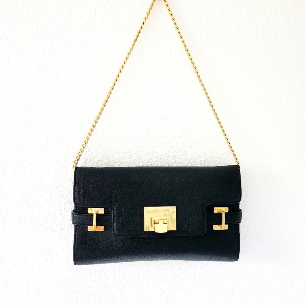 Michael Kors black leather shoulder bag with gold chain and hardware
